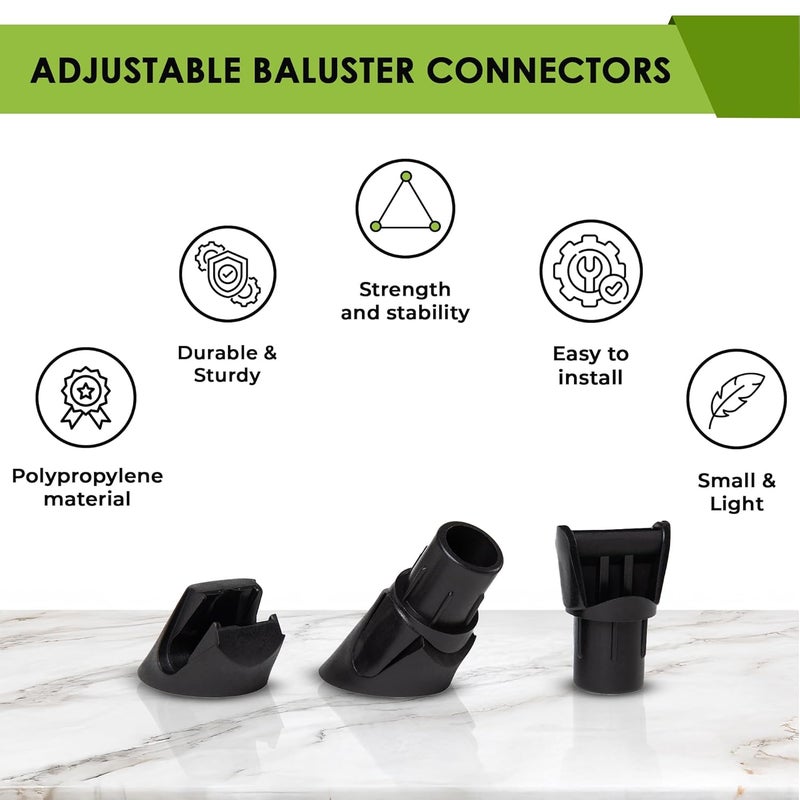 FENCE & DECK RITE Baluster Connectors for 3/4" Metal Balusters, Made with Black Polypropylene 3/4" for Stairs & Decks (Black Polypropylene, Adjustable Baluster Connector (24)) - Image 3