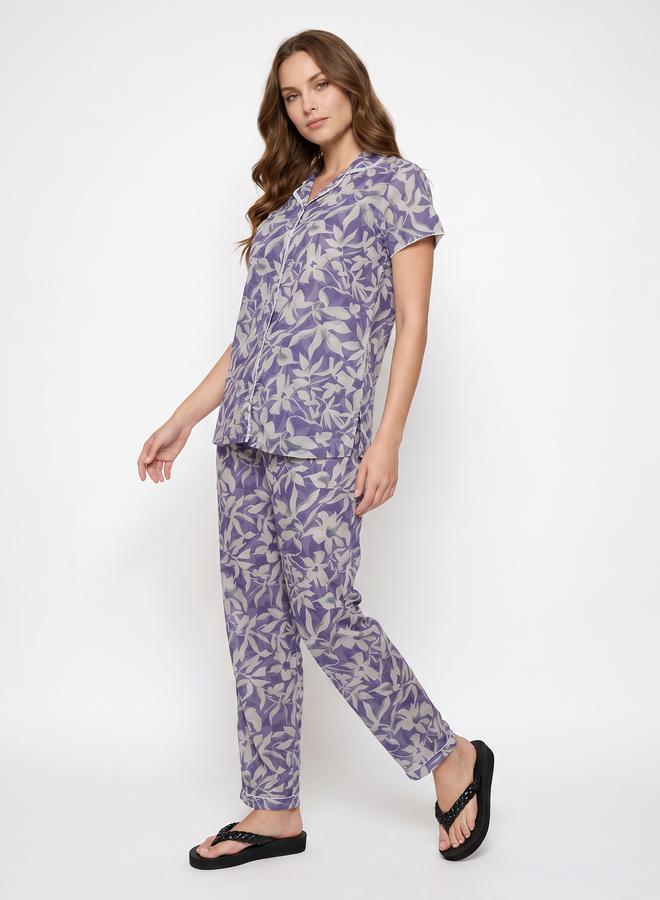 Mish Blue Floral Lace Detail Shirt and Pyjama Set - Image 3