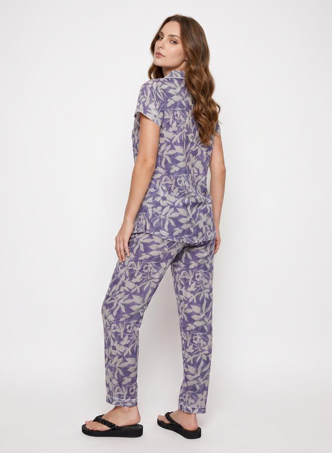 Mish Blue Floral Lace Detail Shirt and Pyjama Set - Image 5