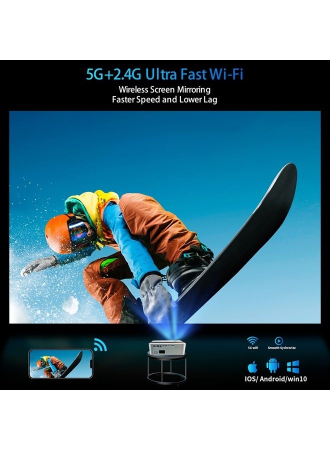 JIFAR 5G WiFi Bluetooth Projector 4K with 450"Display,2023 Upgraded 1000ANSI Native 1080P Projector,Movie Outdoor Projector Support 4K,Dolby,Zoom,Correct Keystone,4K Projector for W/TV Stick,iOS,Android,PS5 - Image 4