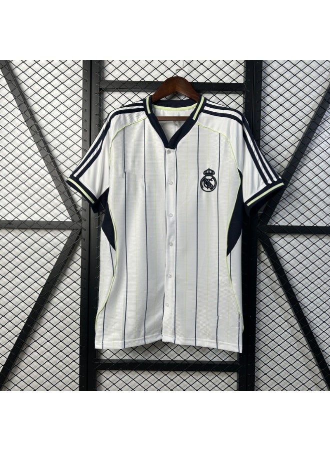 Real Madrid baseball uniform embroidered football uniform sports and leisure cardigan new polyester short-sleeved - Image 1