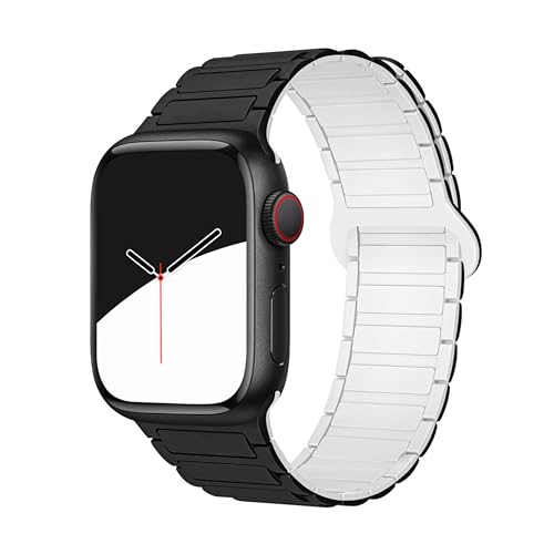 GUOi® Magnetic Silicone Watchband Compatible with Apple Watch Ultra 2＆Ultra 49mm 45mm 44mm 42mm 46mm-Men&Women Strap for iWatch Se10/9/8/7/6/5/4/3/2/1 SE 46/44/45/49/42mm(Series 3/2/1)-Black+White - Image 1