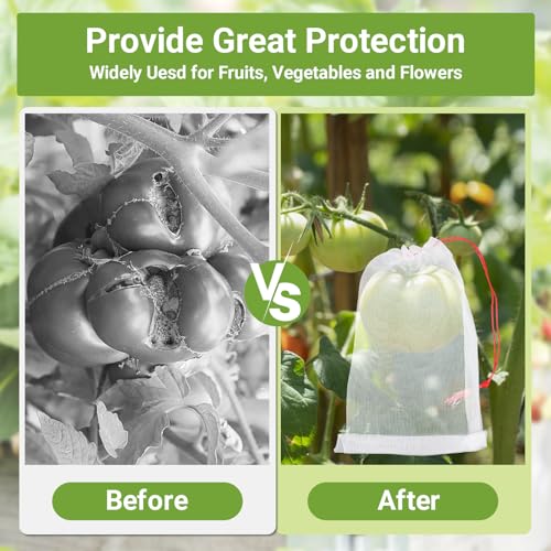 ENPOINT 50 PCS Fruit Protection Bags, Enpoint 10x14 Inch Reusable Garden Netting Mesh Bag with Drawstrings, Plant Covers Protect Fruits Vegetables Tomato Apple Peach Trees - Image 2