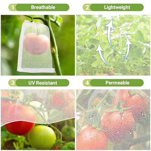 ENPOINT 50 PCS Fruit Protection Bags, Enpoint 10x14 Inch Reusable Garden Netting Mesh Bag with Drawstrings, Plant Covers Protect Fruits Vegetables Tomato Apple Peach Trees - Image 3