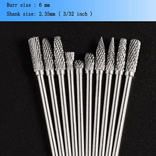 Luo ke 10 Pcs Ø6 x 2.35 mm Aluminum Cutting Burr, 3/32 Inch Shank Carbide Burr Bits For Rotary Tool Include Dremel - Image 4