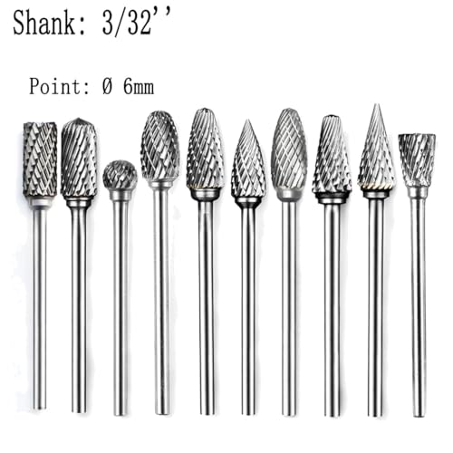Luo ke 10 Pcs Ø6 x 2.35 mm Aluminum Cutting Burr, 3/32 Inch Shank Carbide Burr Bits For Rotary Tool Include Dremel - Image 2