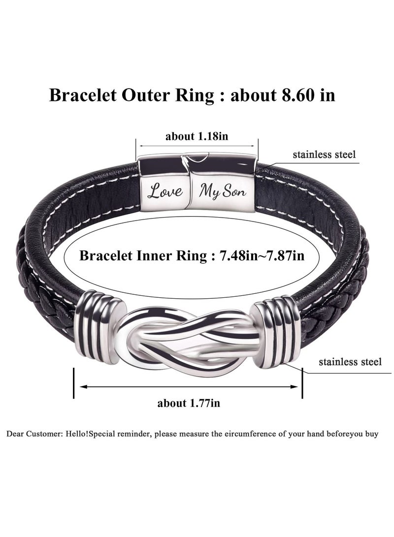 Excefore Forever Linked Together Braided Leather Bracelet, Stainless Steel Magnetic Closure Leather Knot Cuff Wristband, to My Son Bracelet Inspirational Gift from Mom to Child - Image 4