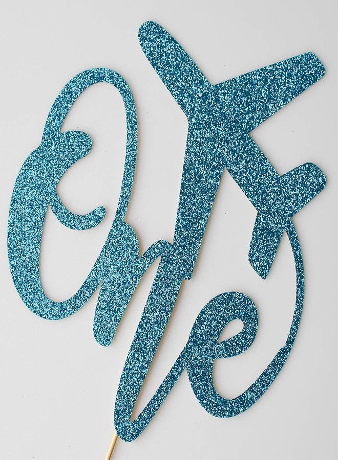 ZLPDS One Cake Topper, Airplane Theme First Birthday Party Decorations for Kids Boys Girls, Blue Glitter - Image 5