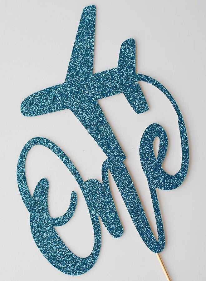 ZLPDS One Cake Topper, Airplane Theme First Birthday Party Decorations for Kids Boys Girls, Blue Glitter - Image 4