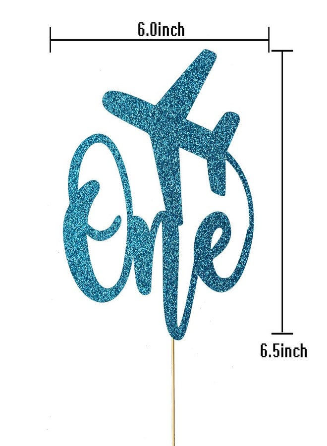 ZLPDS One Cake Topper, Airplane Theme First Birthday Party Decorations for Kids Boys Girls, Blue Glitter - Image 3