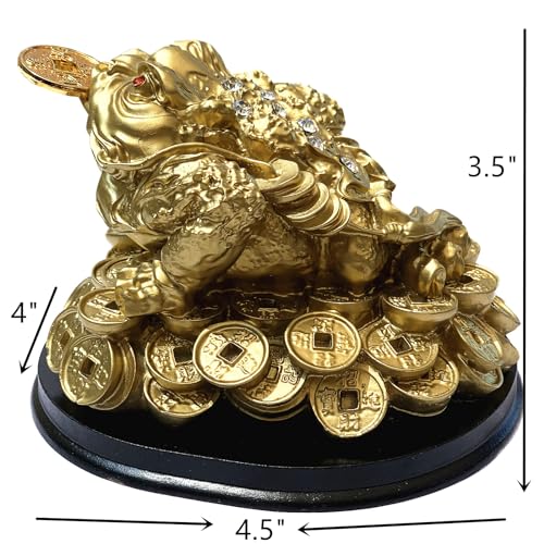 Betterdecor تمثال ضفدع المال الذهبي ذو الثلاثة أرجل من بيترديكور لتزيين المنزل والمكتب بمناسبة الانتقال أو التهنئة أو العطلات - 3.5 بوصة ارتفاع - Image 4