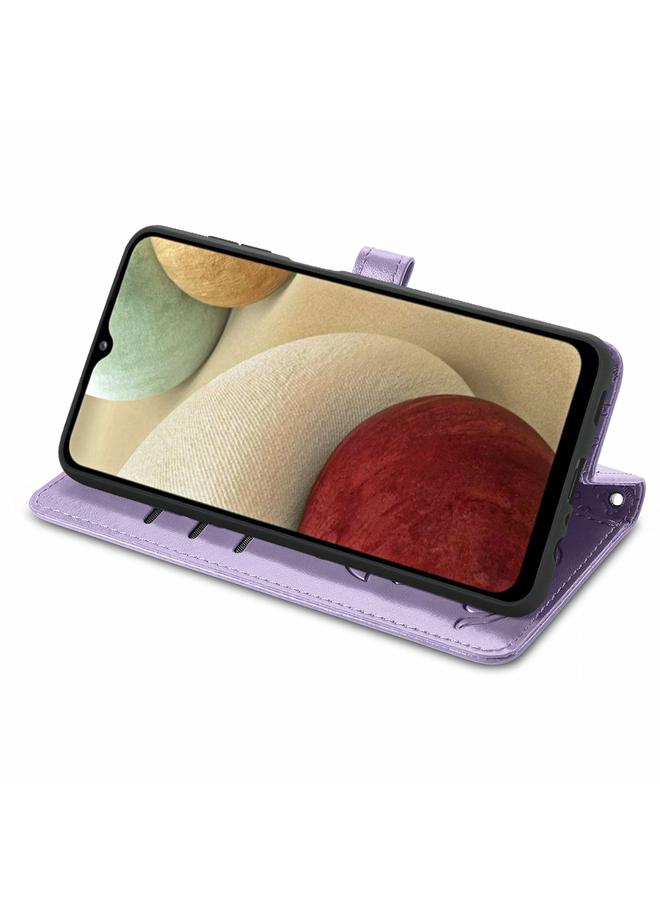 اس-توب جراب لهاتف Galaxy A12 من الجلد المنقوش بشكل قطة وكلب لطيف مع حامل وفتحات للبطاقات ومحفظة وحبل تعليق - Image 4