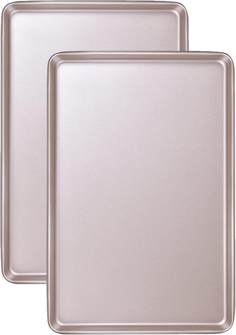 Bakeley Baking Sheet Pan Set, 2 Commercial Cookie Sheet Pan, Nonstick Half Sheet Pan for Oven (Champagne Gold, 17.5"x11.7") Minimal design - Image 1