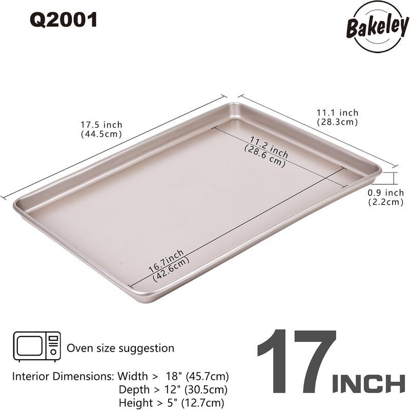 Bakeley Baking Sheet Pan Set, 2 Commercial Cookie Sheet Pan, Nonstick Half Sheet Pan for Oven (Champagne Gold, 17.5"x11.7") Minimal design - Image 2
