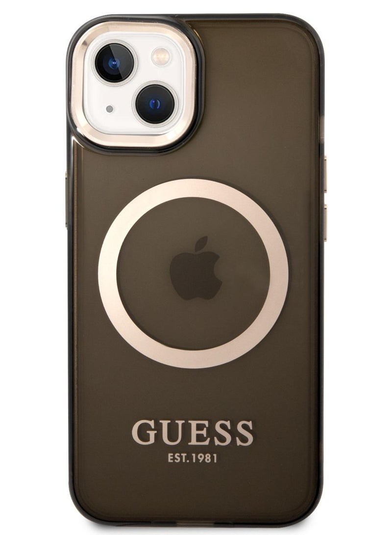 جس جراب خلفي ماج سيف لهاتف iPhone 14 مع إطار ذهبي شفاف / جراب حلقي مرفوع / تصميم نحيف / سهل التركيب / حماية من السقوط والاصطدام - أسود - Image 1