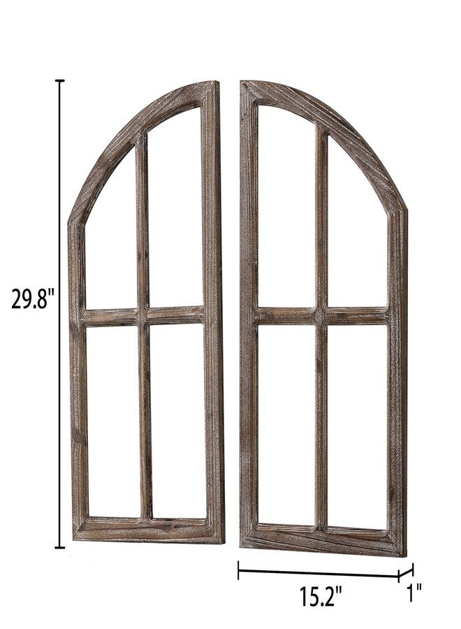 Sintosin Farmhouse Window Frame Wall Decor 30 Inch, Set of 2 Washed White and Burning Finish Wooden Arched Window Pane, Rustic Cathedral Wall Decor for Living Room Entryway Indoor - Image 2