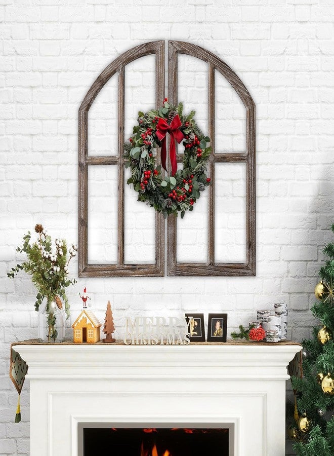 Sintosin Farmhouse Window Frame Wall Decor 30 Inch, Set of 2 Washed White and Burning Finish Wooden Arched Window Pane, Rustic Cathedral Wall Decor for Living Room Entryway Indoor - Image 3
