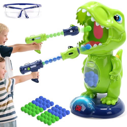 EagleStone Movable Dinosaur Shooting Toys for KidsElectronic Target Shooting Games with 2 Pump Gun48 Balls Party Favor Toys with Score Record LED Sound Dino Toys Gift for Boys and Girls - Image 1