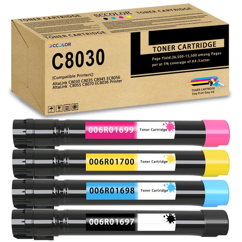 AltaLink C8030 C8035 C8045 Toner Cartridge Replacement for Xerox AltaLink C8030 C8035 C8045 C8055 C8070 EC8036 EC8056 Printer006R01697 006R01698 006R01699 006R01700 Toner Set