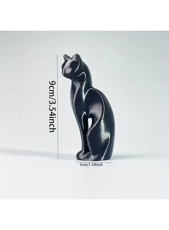 Black 3D Printed Cat Figurine PLA Realistic Desktop Home Decor - Image 3