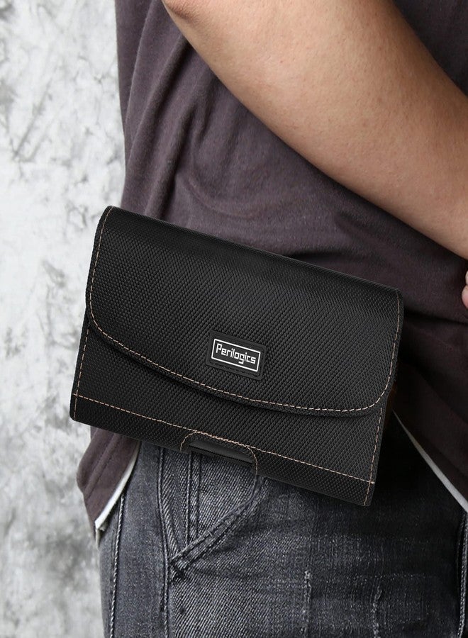 Perilogics Horizontal Nylon Belt Holster for iPhone 17 Pro Max, 16 Pro Max, 16 Plus and Other Pro Max/Plus Models with Case, Magnetic Cover, Chestnut Stitching, Belt Loops, and ID Slot - Image 2