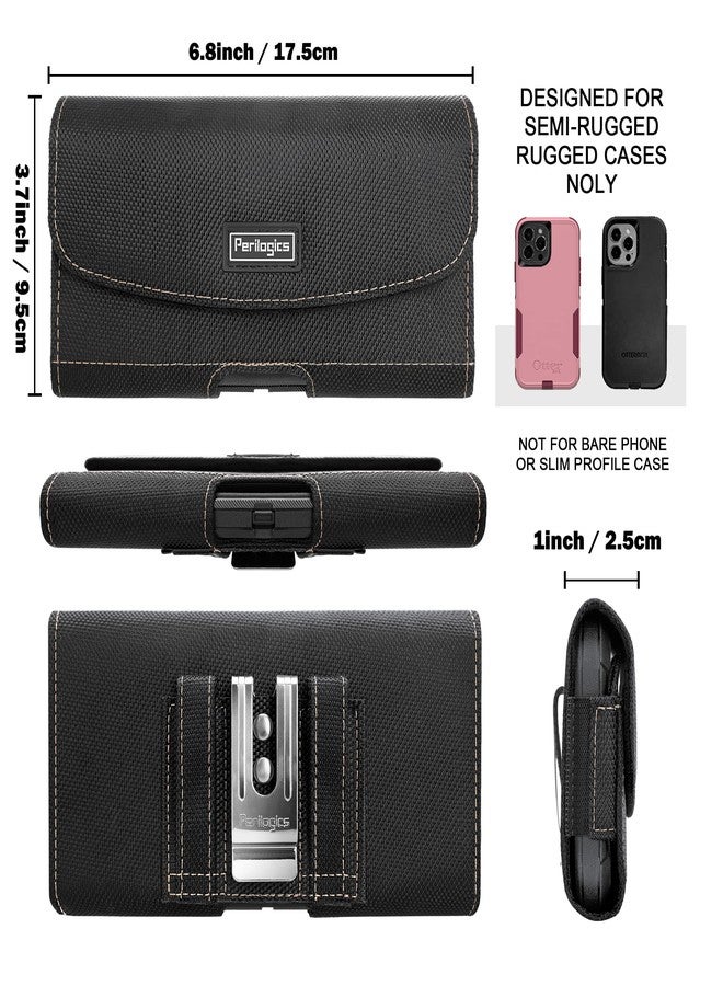 Perilogics Horizontal Nylon Belt Holster for iPhone 17 Pro Max, 16 Pro Max, 16 Plus and Other Pro Max/Plus Models with Case, Magnetic Cover, Chestnut Stitching, Belt Loops, and ID Slot - Image 3