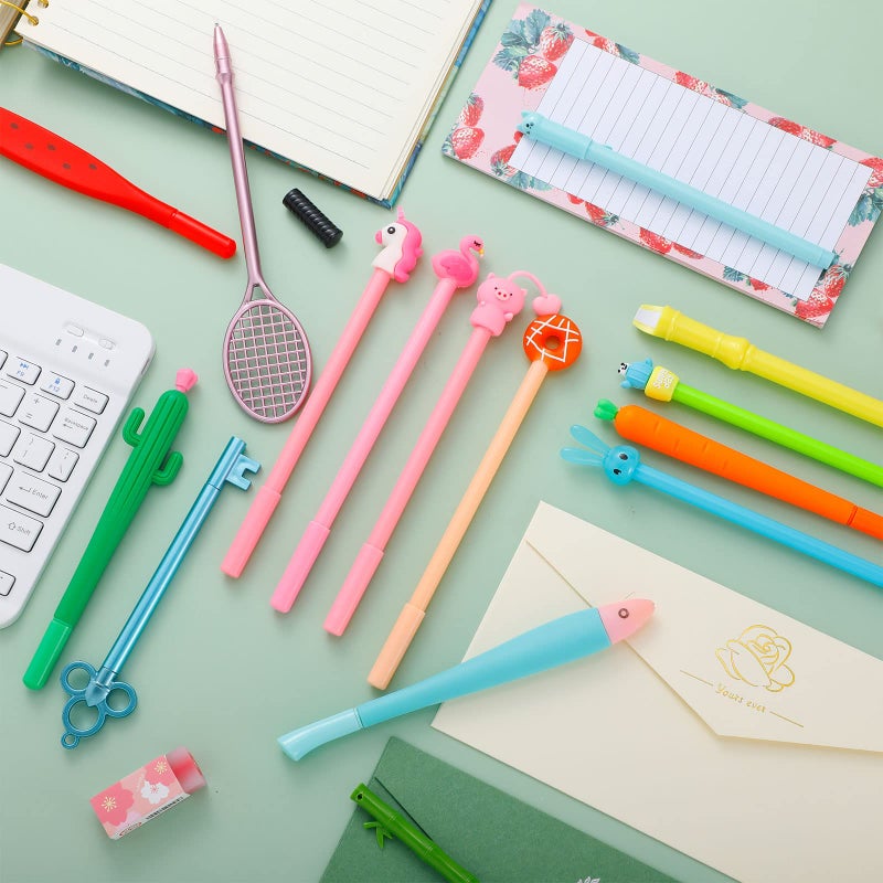 Chuangdi أقلام كرتونية لطيفة من تشوانغدي 15 قطعة للفتيات، ممتعة ورائعة، مجموعة مضحكة من وحيد القرن والصبار، أقلام جيل فاخرة لطيفة، هدية مضحكة للطلاب والمراهقين، مكافأة في الفصل الدراسي، 1 قطعة (عبوة من 1) - Image 4