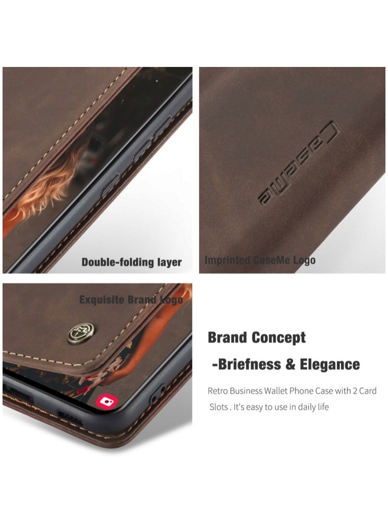 CaseMe CaseMe Samsung Galaxy S21FE Case Wallet, for Samsung Galaxy S21FE Wallet Case Book Folding Flip Folio Case with Magnetic Kickstand Card Slots Protective Cover - Coffee  - Image 4