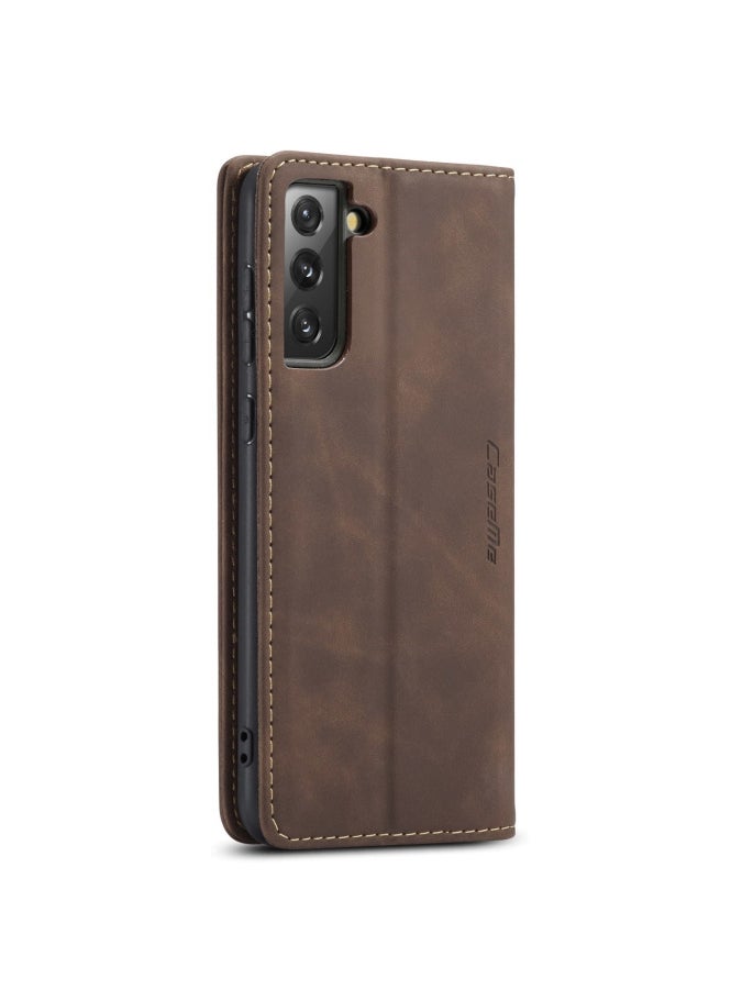 CaseMe CaseMe Samsung Galaxy S21FE Case Wallet, for Samsung Galaxy S21FE Wallet Case Book Folding Flip Folio Case with Magnetic Kickstand Card Slots Protective Cover - Coffee  - Image 3