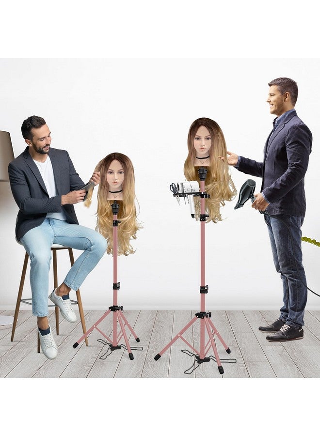 Klvied Metal Wig Stand Tripod with Foot Panel,Adjustable Mannequin Head Stand Tool Tray, Wig Head Stand for Styling,Tripod for Mannequin Head,Rose Golden - Image 2