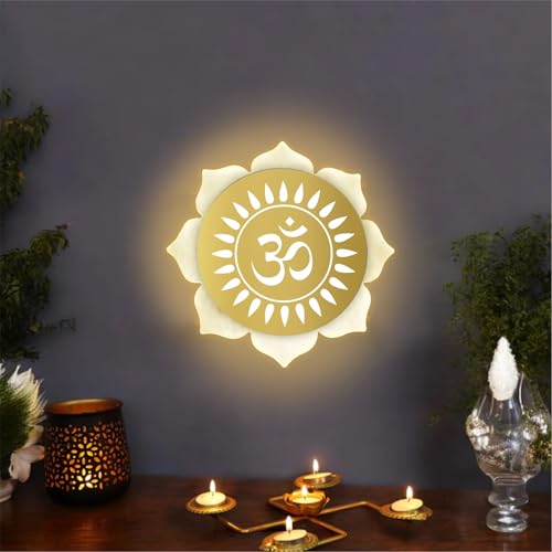 Lamp master Flower Om LED Wall Light - Gold & Frosted Acrylic | 23cm | Warm White | Ideal for Temple, Living Room, Bedroom, Pooja Room, Mandir, Shops, Hotel (Flower - Om - Gold) | 1 Year Warranty - Image 5