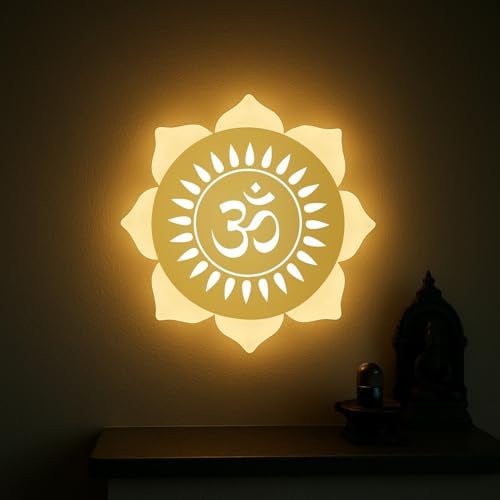Lamp master Flower Om LED Wall Light - Gold & Frosted Acrylic | 23cm | Warm White | Ideal for Temple, Living Room, Bedroom, Pooja Room, Mandir, Shops, Hotel (Flower - Om - Gold) | 1 Year Warranty - Image 2