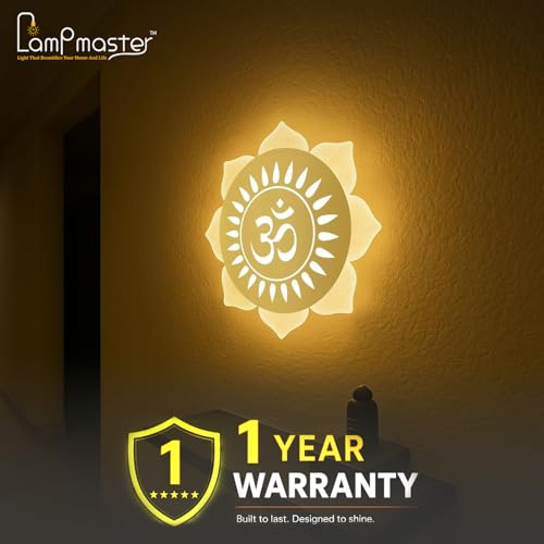 Lamp master Flower Om LED Wall Light - Gold & Frosted Acrylic | 23cm | Warm White | Ideal for Temple, Living Room, Bedroom, Pooja Room, Mandir, Shops, Hotel (Flower - Om - Gold) | 1 Year Warranty - Image 3