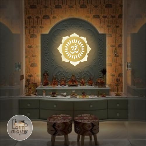 Lamp master Flower Om LED Wall Light - Gold & Frosted Acrylic | 23cm | Warm White | Ideal for Temple, Living Room, Bedroom, Pooja Room, Mandir, Shops, Hotel (Flower - Om - Gold) | 1 Year Warranty - Image 4