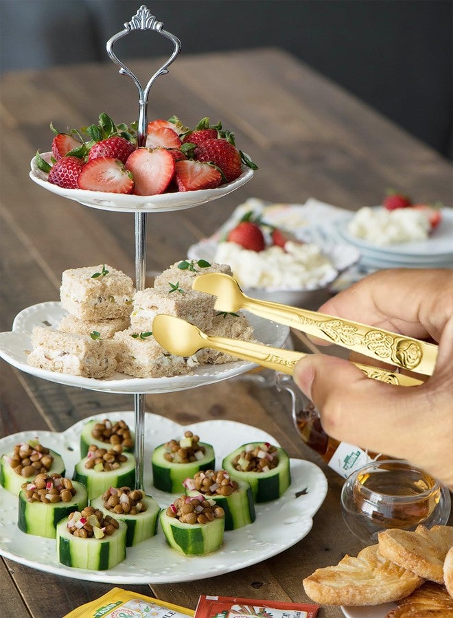 HINMAY 6PCS Mini Serving Tongs 5-Inch Small Rose Sugar Cube Appetizer Tongs, Tiny Metal Tong for Tea Party, Coffee Bar, Desserts (Gold) - Image 5
