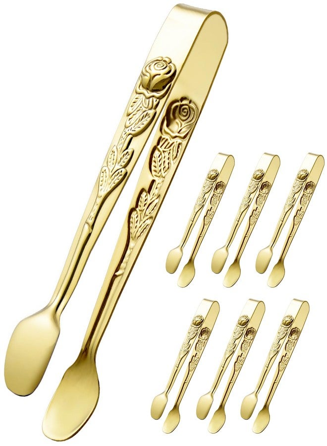 HINMAY 6PCS Mini Serving Tongs 5-Inch Small Rose Sugar Cube Appetizer Tongs, Tiny Metal Tong for Tea Party, Coffee Bar, Desserts (Gold) - Image 1