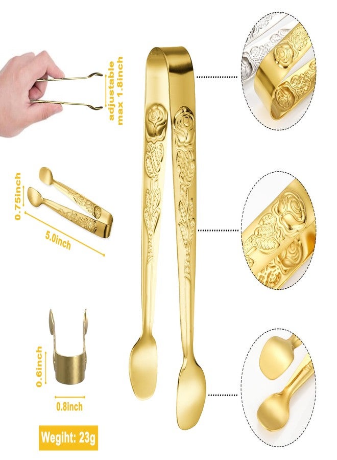 HINMAY 6PCS Mini Serving Tongs 5-Inch Small Rose Sugar Cube Appetizer Tongs, Tiny Metal Tong for Tea Party, Coffee Bar, Desserts (Gold) - Image 2