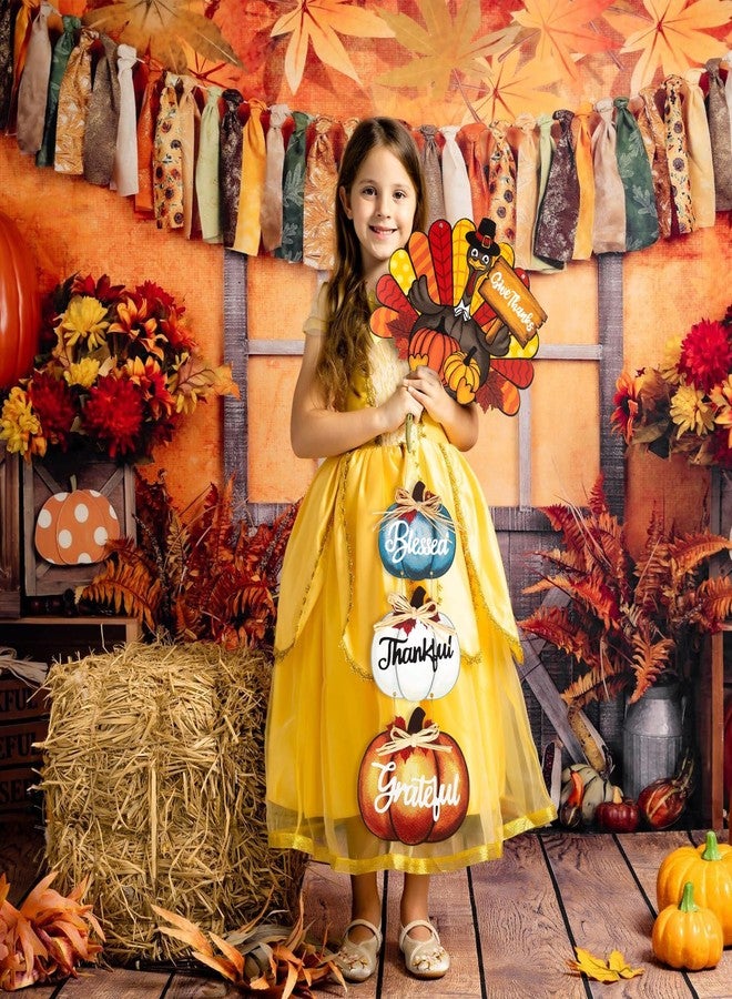 Sophena Thanksgiving Decoration Wood Pumpkin Turkey Door Wall Wreath for Front Door Sign Thankful Blessed Grateful, Pumpkin Sign for Fall Autumn Harvest Home Thanksgiving Party Outdoor Halloween Decoration - Image 3