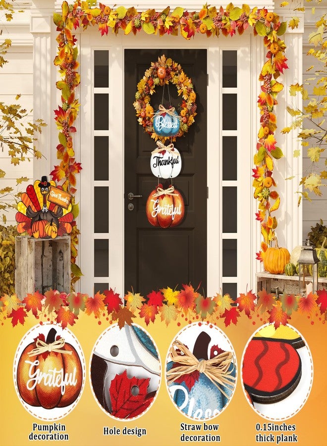 Sophena Thanksgiving Decoration Wood Pumpkin Turkey Door Wall Wreath for Front Door Sign Thankful Blessed Grateful, Pumpkin Sign for Fall Autumn Harvest Home Thanksgiving Party Outdoor Halloween Decoration - Image 2