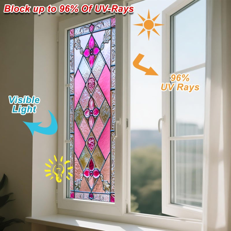 IVN Stained Glass Window Film Rose Floral Design 17.7x39.3 inch Window Privacy Film Stained Decals Static Cling Sun Blocking Decor for Home Office Windows Door Glass Partitions - Image 4