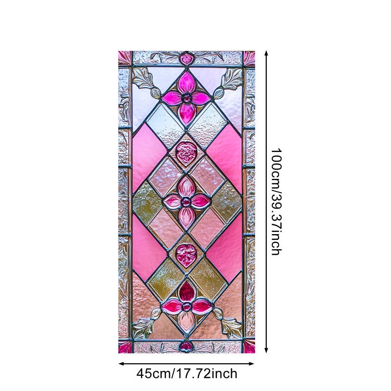 IVN Stained Glass Window Film Rose Floral Design 17.7x39.3 inch Window Privacy Film Stained Decals Static Cling Sun Blocking Decor for Home Office Windows Door Glass Partitions - Image 3