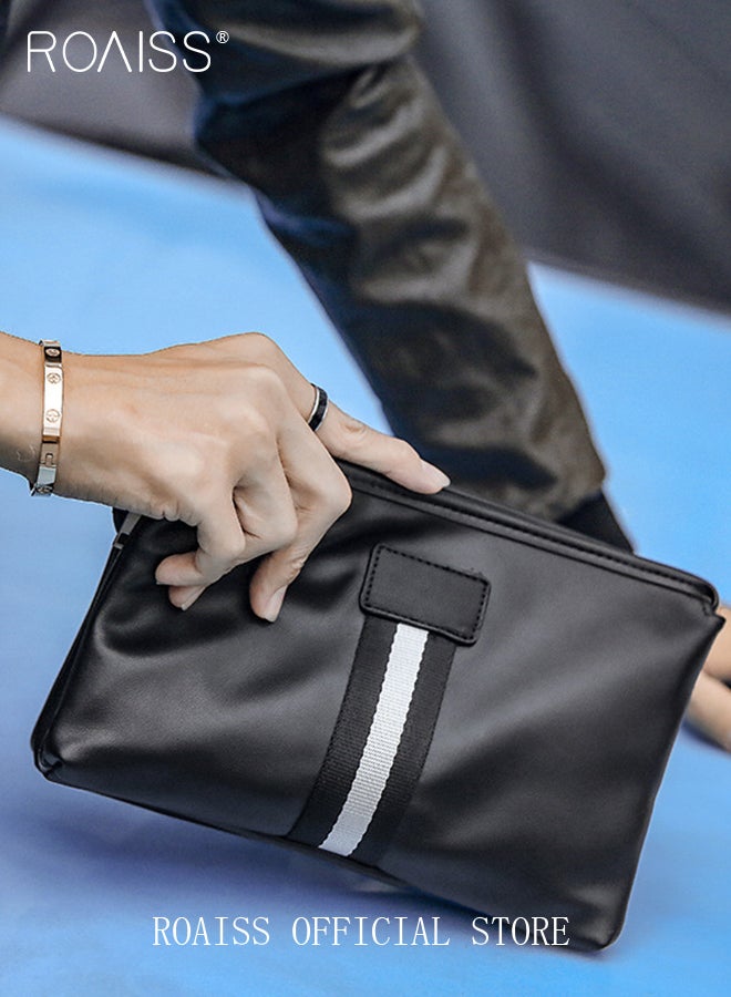 رويس حقيبة كلاتش كاجوال للأعمال للرجال مع تصميم كتلة الألوان، حقيبة معصم عصرية ناعمة متعددة الوظائف للرجال، حقيبة يد محمولة خفيفة الوزن على شكل مغلف للسفر أو التنقل اليومي - Image 1
