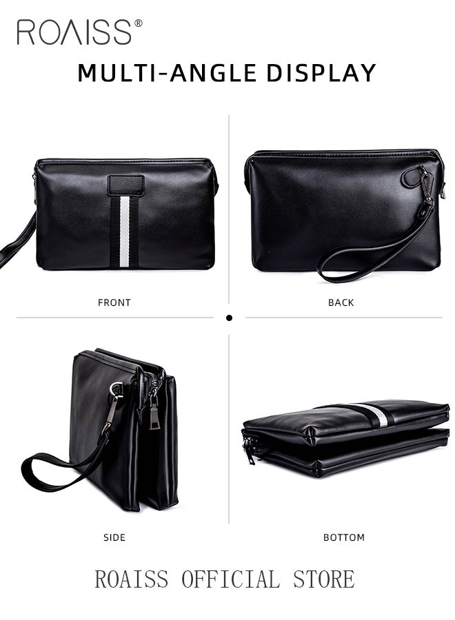 رويس حقيبة كلاتش كاجوال للأعمال للرجال مع تصميم كتلة الألوان، حقيبة معصم عصرية ناعمة متعددة الوظائف للرجال، حقيبة يد محمولة خفيفة الوزن على شكل مغلف للسفر أو التنقل اليومي - Image 5