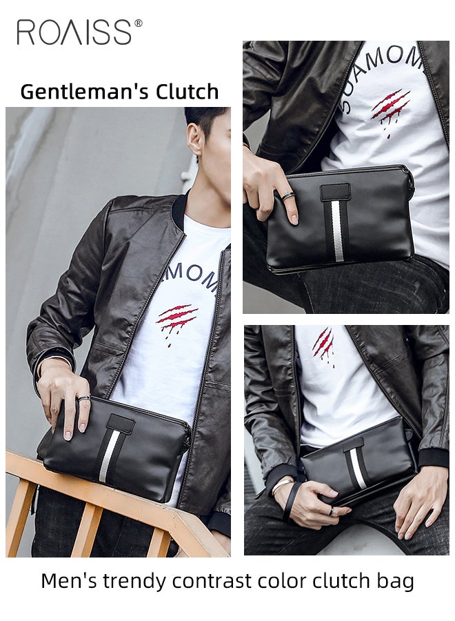 رويس حقيبة كلاتش كاجوال للأعمال للرجال مع تصميم كتلة الألوان، حقيبة معصم عصرية ناعمة متعددة الوظائف للرجال، حقيبة يد محمولة خفيفة الوزن على شكل مغلف للسفر أو التنقل اليومي - Image 4