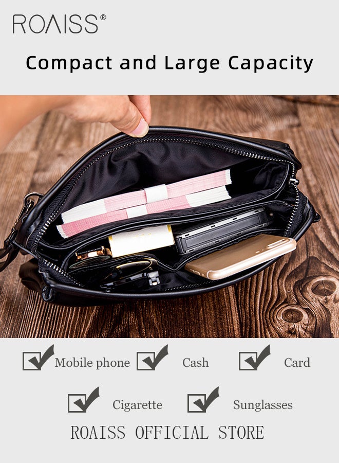 رويس حقيبة كلاتش كاجوال للأعمال للرجال مع تصميم كتلة الألوان، حقيبة معصم عصرية ناعمة متعددة الوظائف للرجال، حقيبة يد محمولة خفيفة الوزن على شكل مغلف للسفر أو التنقل اليومي - Image 3