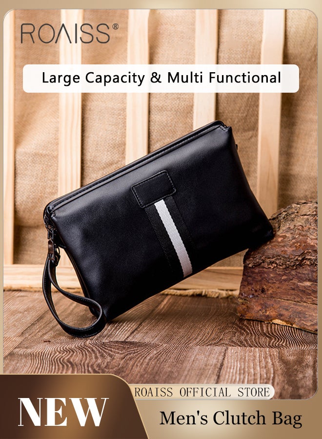 رويس حقيبة كلاتش كاجوال للأعمال للرجال مع تصميم كتلة الألوان، حقيبة معصم عصرية ناعمة متعددة الوظائف للرجال، حقيبة يد محمولة خفيفة الوزن على شكل مغلف للسفر أو التنقل اليومي - Image 2