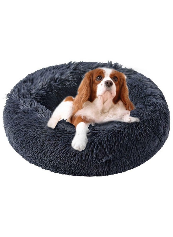 Kimpets Calming Dog Beds - Round Washable Donut Cuddle Anxiety Cat Pet Bed, Anti-Slip Faux Fur Fluffy, 20" Dark Grey - Image 1