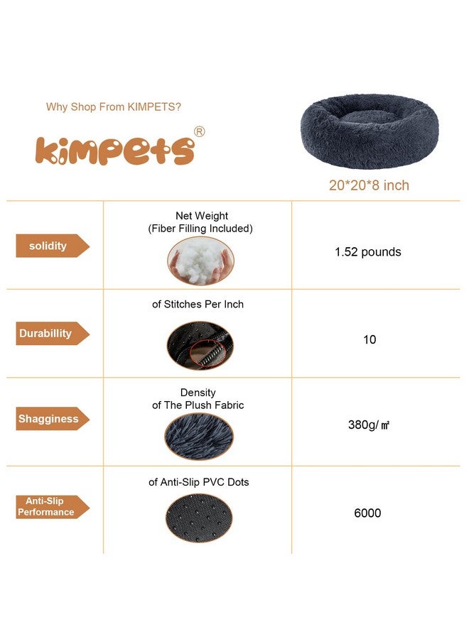 Kimpets Calming Dog Beds - Round Washable Donut Cuddle Anxiety Cat Pet Bed, Anti-Slip Faux Fur Fluffy, 20" Dark Grey - Image 3