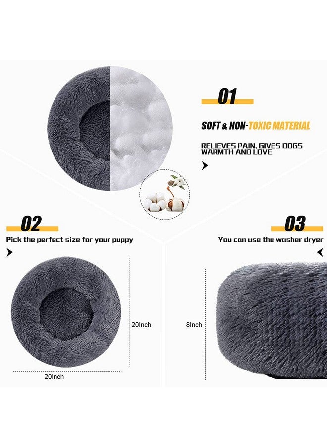 Kimpets Calming Dog Beds - Round Washable Donut Cuddle Anxiety Cat Pet Bed, Anti-Slip Faux Fur Fluffy, 20" Dark Grey - Image 5
