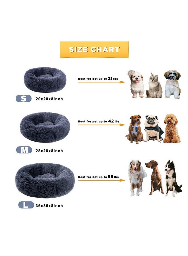 Kimpets Calming Dog Beds - Round Washable Donut Cuddle Anxiety Cat Pet Bed, Anti-Slip Faux Fur Fluffy, 20" Dark Grey - Image 2